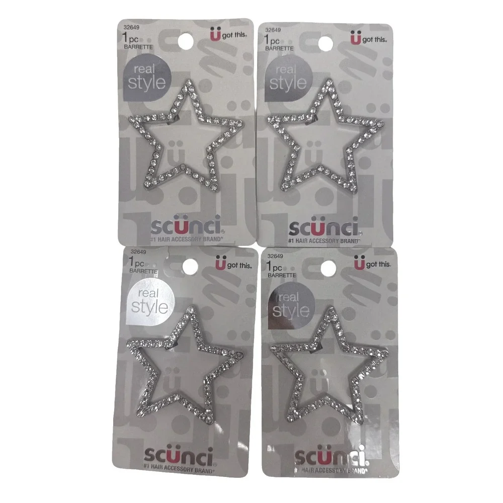 4 Pack Scunci Rhinestone Star Barrette 1 pc #32649-A